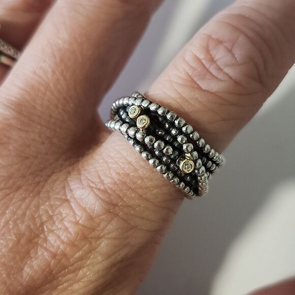 Retired Pandora Sterling Silver 14K Natural Diamond Ring Size 7.5 - Picture 2 of 4